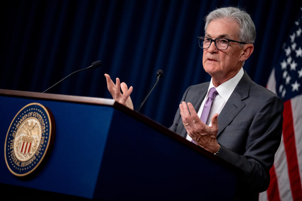 WASHINGTON, DC - JULY 31: Federal Reserve Chairman Jerome Powell speaks at a news conference following a meeting of the Federal Open Market Committee at the William McChesney Martin Jr. Federal Reserve Board Building. on July 31, 2024 in Washington, DC. Powell spoke to members of the media after the Federal Reserve kept short-term interest rates where they are with broad expectations for a rate cut in September. (Photo by Andrew Harnik/Getty Images)